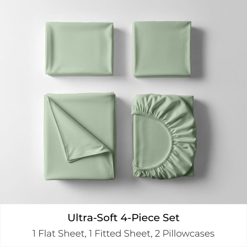 Mellanni Cotton Flannel Sheet Set - Double Brushed for Added Softness & Comfort - Deep Pocket Fitted Sheet up to 16" - 4 Piece Set (Queen, Sage) - Image 3